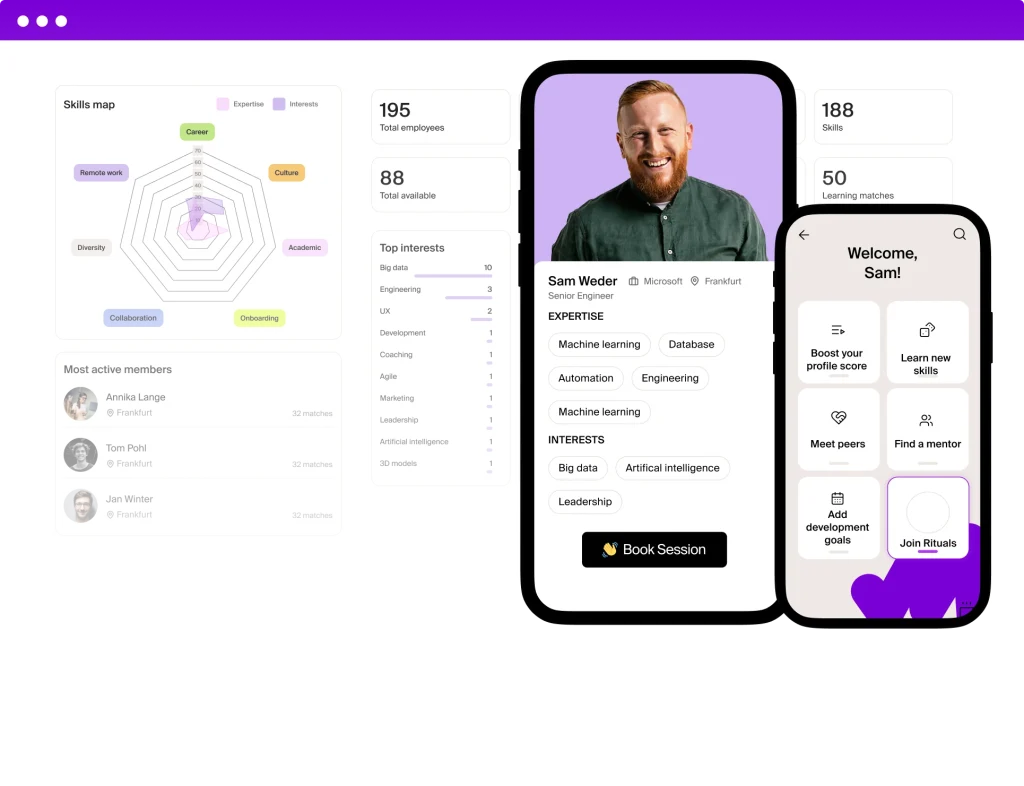 An employee profile with a mix of confirmed and still-undiscovered skill tags