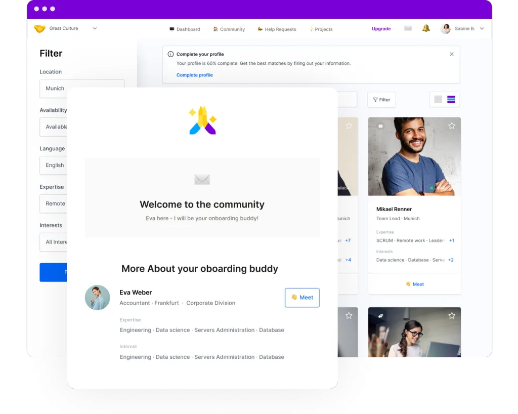 Begrüßen Sie Neuankömmlinge und vermitteln Sie ihnen einen Onboarding-Buddy