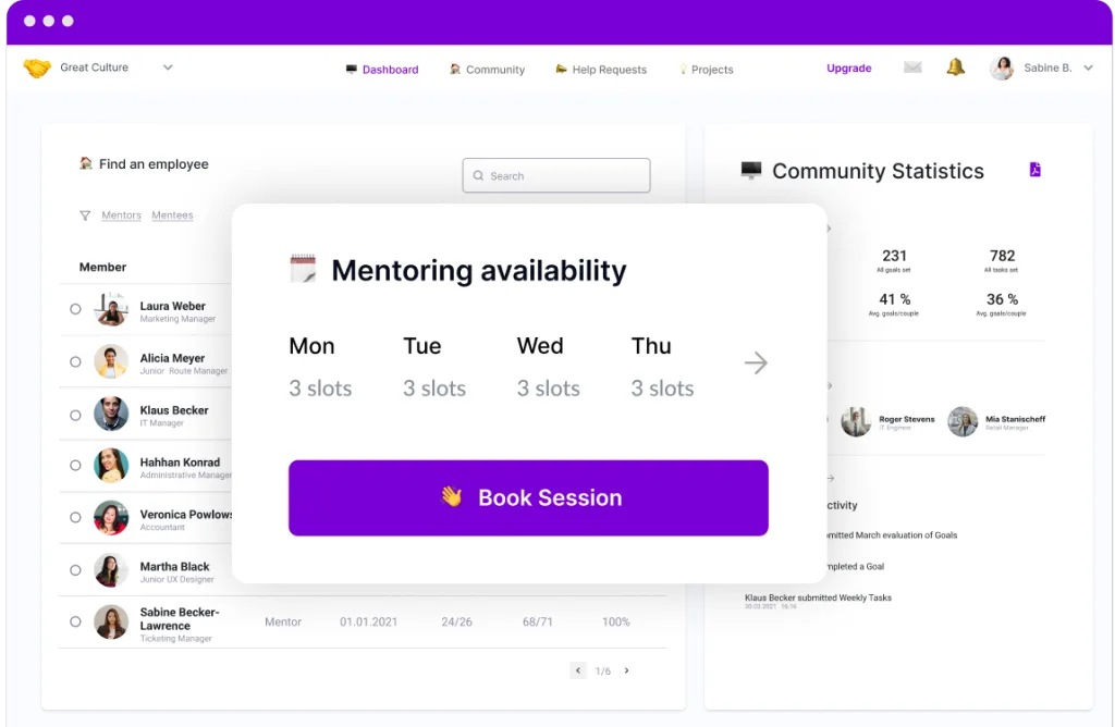 Mentessa mentoring platform dashboard