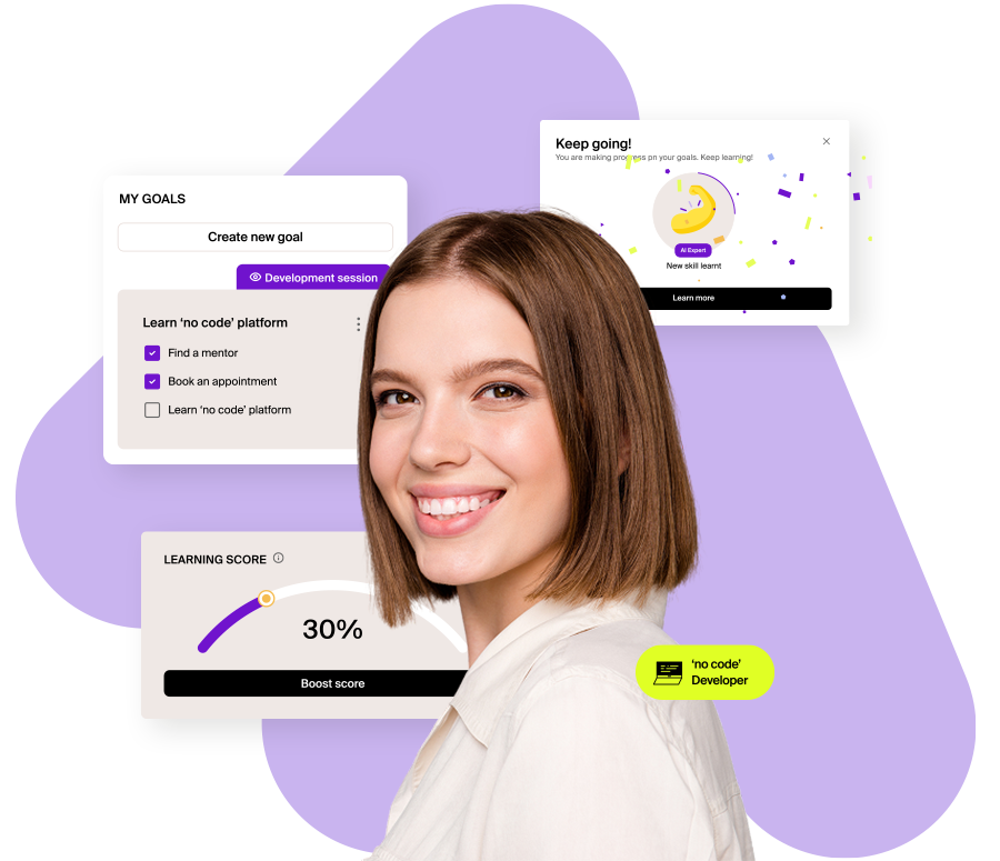 Medewerkers gebruiken het AI-gestuurde mentoringplatform van Mentessa om bij te scholen, nieuwe competenties te leren en te groeien door continue ontwikkeling en samenwerking.